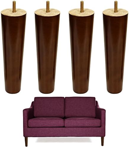 8 inch Wood Sofa Legs Walnut Finished Furniture Feet Replacement Legs Pack of 4 M8 Bolt For Coffee Table IKEA Bed Sideboards Cupboard Dresser