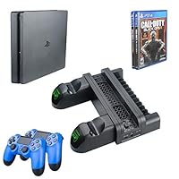 Upgraded Smyidel PSVR Charging Stand Display 3 USB Ports + 2 PS4 Controller Charger Docking Station, PS4 Pro / Slim / PS4 [All in 1] Vertical Stand Cooling Fan