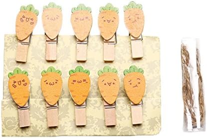 Cartoon Mini Wooden Clothespins Photo Paper Peg with One Meter Jute Twine （Ten Pieces/Set）