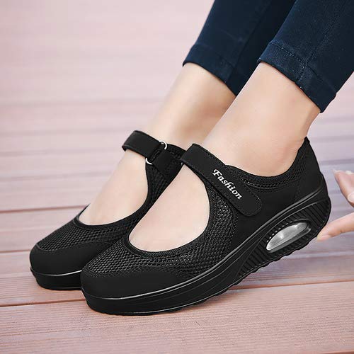 aeepd Women Nurse Shoes Walking Slip On Sneakers Mary Jane Velcro Breathable Mesh Platform Rocker Bottom Black