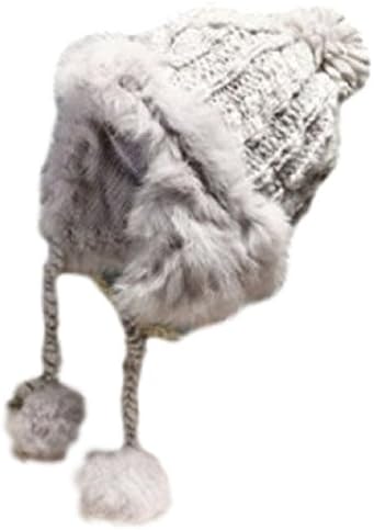 Vegang Women Winter Real Rex Rabbit Fur Knitted Hat Ear Protector Cap Outdoor (Light Gray)