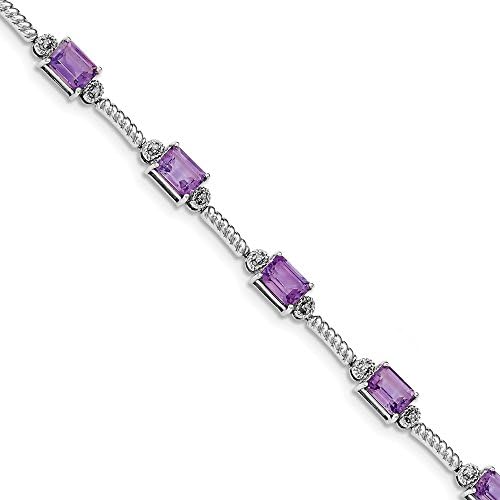 Silver Genuine Amethyst Diamond Tennis Bracelet