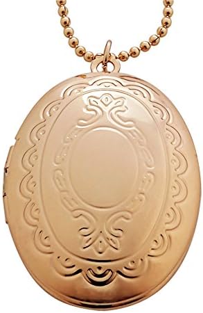 Plus Size Retro Engraved Lace Oval Locket Necklace That Holds Pictures of Whole Family Rose Gold Plated