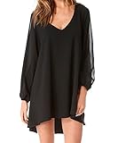 FACE N FACE Women's V-neck Loose Irregular Hem Summer Chiffon Short Casual Dress