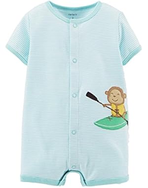 Carters Infant Boys Blue Striped Kayaking Monkey Romper