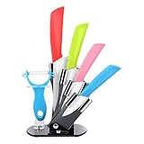 Ceramic Knife Set, Yuteea 6 Piece Kicthen Knife Set and Vegetable Peeler Set with Adjustable Holder Stand