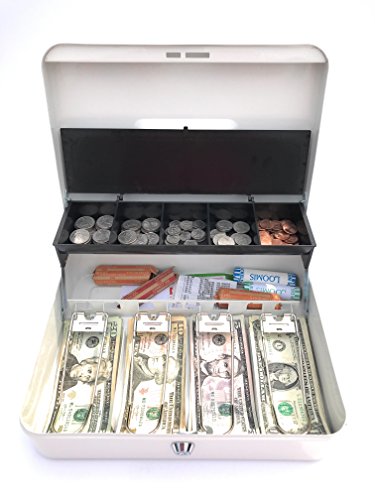 Cash Box with Money Tray | Petty Cash Lock Box | Includes Tiered Design with Cash Tray for Bills and Coins | Portable Money Box | Ideal for Cash Registers and Petty Cash | Secure Lock with 2 Keys - Thumbnail 4