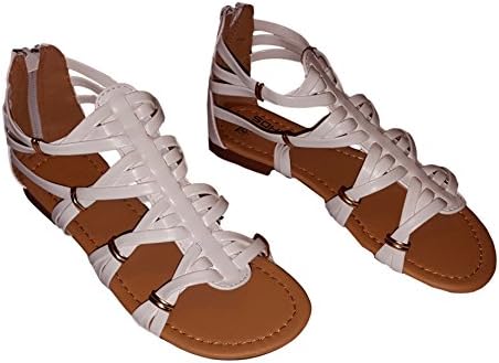Polished Leatherette Gladiator Sandal (Toddler / Little Girl / Big Girl) (13 M Little Girl, White)