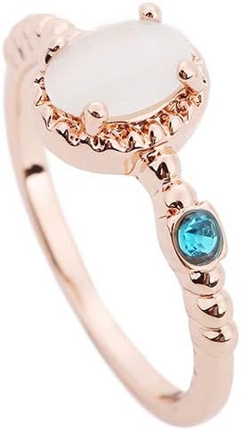 Yaseking Moonstone Ring, Fashion Opals Ring Engagement Gift Set with Diamond Ring (Rose Gold, 6)