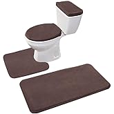 Madeals Memory Foam Bathroom Toilet Rug Set 4 Piece with Toilet Lid Cover and Tank Covers Brown