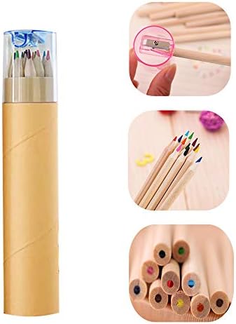Coloured picket pencils, 12 colours in tube; gentle core pre-ground pure log pencils（Unpainted)…