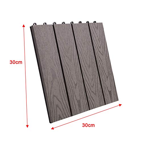 EUGAD WPC Premium Terrassenfliesen Bodenfliese Klickfliese Holzoptik, Terrassendielen Fliese Bodenbelag mit klicksystem, 22 Stück 30x30 cm = je 2 m² Braun – Bild 6
