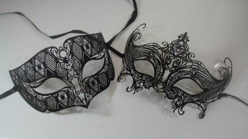 Masquerade Couples Venetian Elegant Inspired Masks - 2 Piece Black Colored Set