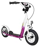 BIKESTAR Original Safety Pro Sport Push Kick Scooter Kids with brakes, mudguard and air tires for age 5 year old children | Classic Edition with Alloy Wheels 10 Inch | Bewitching Berry & Diamond White