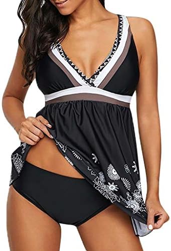 TANLANG Women Tummy Control Tankini Swimdress for Women Slimming Skirt Print Swimsuit with Boyshorts