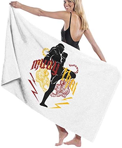 World Martial Arts Muay Thai Punch Prints Bath Towel Wrap Womens Spa Shower and Wrap Towels Swimming Bathrobe Cover Up for Ladies Girls - White