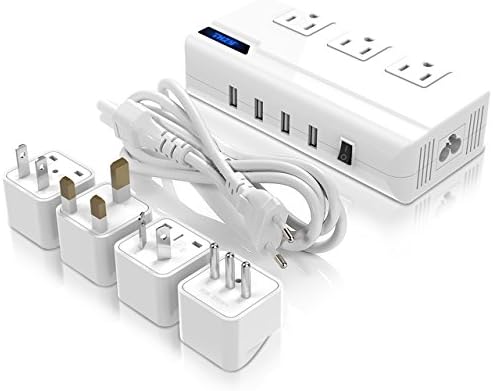 Power Step Down 220V to 110V Voltage Converter with 4-Port USB International Power Travel Adapter Power Strip in UK European Italy Asia etc,Worldwide Plug Adapter. (Note: 200W Max, Not for Flat Iron)