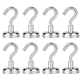 40+LB Magnetic Hooks - Strong Powerful Heavy Duty Neodymium Magnets - 8 Hook Set - 3M Stickers No Scratch - Great for Home Kitchen Office Garage Outdoor Hanging