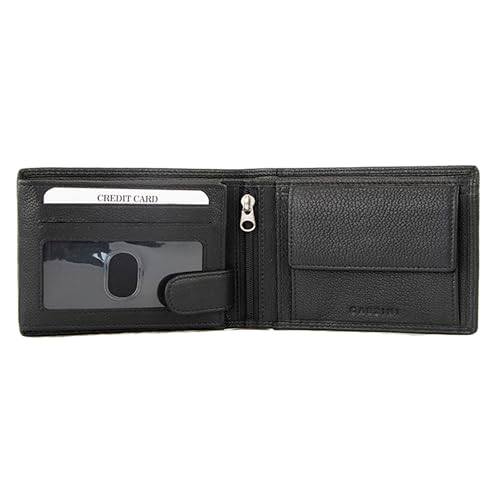Garzini - Men's Leather Wallet - Classic Coin Purse - 15 Cards and Money Pocket - RFID Protection Card Holder - Men's Gift with Gift Box - Black