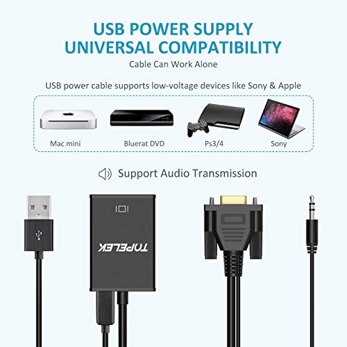 TOPELEK VGA to HDMI Converter Adapter, Output 1080P VGA Male to HDMI Female Audio Video Cable Converter Adapter, for HDTV/AV/HDTV, Suppl an USB Cable - Thumbnail 2