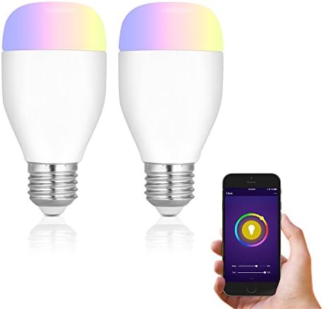 WiFi Smart LED E27 Light Bulb Compatible with Amazon Alexa and Google Home Multicolored 60W Equivalent Dimmable 16 Million Colors Changing Remote Control Timer Sunrise Sunset Function (2 Pack)