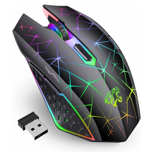 Uiosmuph V7 Wireless Mouse, 2.4G Silent Rechargeable Mouse Portable Mouse Ergonomic 2400DPI Gaming Mouse with Receiver, 6 Buttons for Laptop, PC, Computer, Chromebook, Notebook - Black