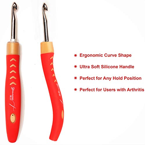 [All New Model] Yarn Mania Lighted Crochet Hooks | Light Up Crochet Hooks with Interchangeable Aluminum Heads (6 Sizes 2.5-6.5 mm) | Ergonomic Curve Shape and Soft Handle (Black) - Thumbnail 2