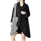 ellazhu Women's Coats Classic Oversized Jacket Lapel Button Down Irregualr Hem Long Sleeve GZ615