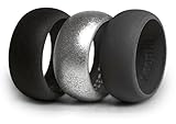 3 Silicone Wedding Ring Silicone Wedding Band for Men Metallic Ring Set for Crossfit, Climbing, WOD's and Outdoor Sports (Black - Grey - Metalic Silve, 11)