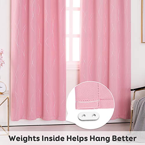 Anjee Occhiello Tende oscuranti termoisolanti e Tende Linea d\'onda con Pois Stampato per Soggiorno Camera da Letto Camera dei Bambini Due tiranti Coordinati 46 x 72 Pollici Rosa