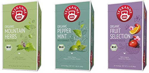 Teekanne Bio Kräutertee und Früchtetee - Bergkräuter, Pfefferminze, Fruit Selection (3 x 20 Teebeutel, 141 g)