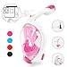 HEETA Snorkel Mask, Foldable Full Face Snorkeling Mask with GoPro Holder, 180° Panoramic View, Anti-Fog Anti-Leak Easy Breath Dry Snorkel Mask Adults Teenagers Kids (White & Pink, S/M)