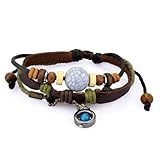 LolliBeads Unisex Charm Leather Bracelet Blue Turquoise Howlite Bead Multiple Strands Brown Leather Zen Bracelet, Adjustable Wristband for Men, Women and Teens