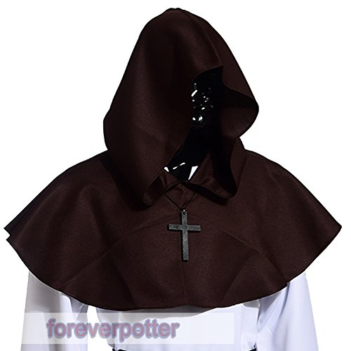 Vintage Medieval Cowl Hat Halloween Hooded Wicca Pagan Cosplay Accessory Unisex (Brown Color)