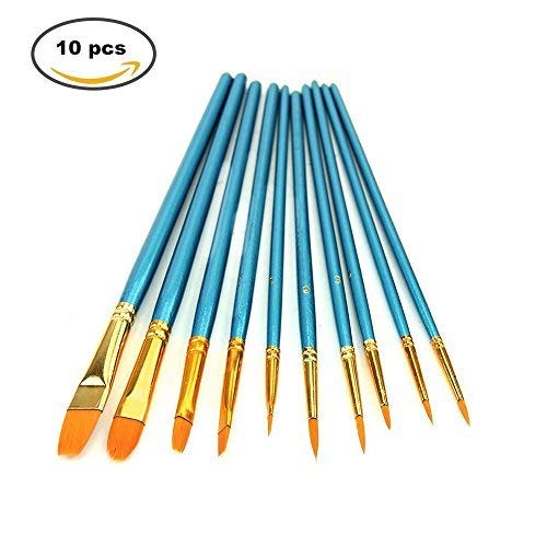 10 Pieces Paint Brush，Morkia Nylon Hair Round and Flat Pointed Tip Art Painting Set for Watercolours Oils Acrylics and Detail Painting