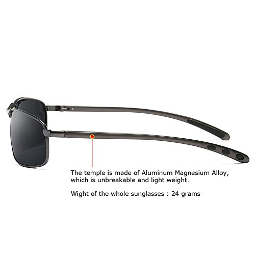 ZHILE Rectangular Polarized Sunglasses Al-Mg Alloy Temple Spring Hinge UV400 (Grey, Grey) - Thumbnail 2