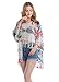 Women's Floral Chiffon Kimono Top - Ladies Sheer Flower 3/4 Sleeves Beach Cover Up for Bikini,Beachwear and Cardigan(White&Red,XL)
