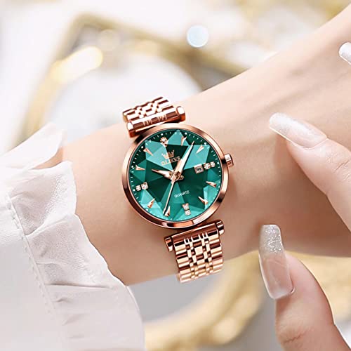 OLEVS Women Watch Fashion Rose Gold Diamond Analog Quartz Female Watches for Women Luxury Dress Ladies Stainless Steel Luminous Waterproof Date Wristwatches