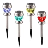 Aukora Solar Stake Lights for Outdoor Decoration Color Changing Solar Powered Led Garden Light, Stainless Steel Pathway lights for Landscape Walkway Yard Path Deck Lawn Patio Driveway(4 Pack)