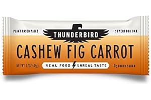 THUNDERBIRD REAL FOOD BARS Thunderbird Bars Energy Snack, Gluten-Free with Protein, Healthy Real Food, Vegan Paleo Non-GMO, No Added Sugar, Cashew Fig Carrot Flavor (6 Count, 1.7 oz. Bars)