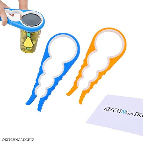 Jar Lid and Bottle Cap Opener, 2 Pack - Easy to Use Kitchen Tool for Opening Jars and Bottles - High Leverage - Rubber Non-Slip Grip - For Large or Small Hands, Kids, Seniors and People with Arthritis