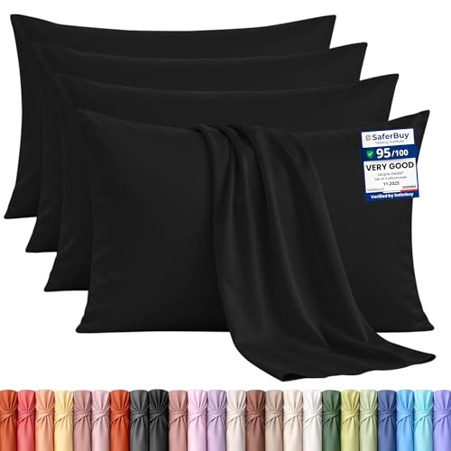 Utopia Bedding - 4 Pack Pillow Cases - OEKO-TEX - Standard Size 50x75 cm - 100% Brushed Microfiber Pillowcases with Envelope Closure, pillows not included - Wrinkle, Fade, & Stain Resistant - Black