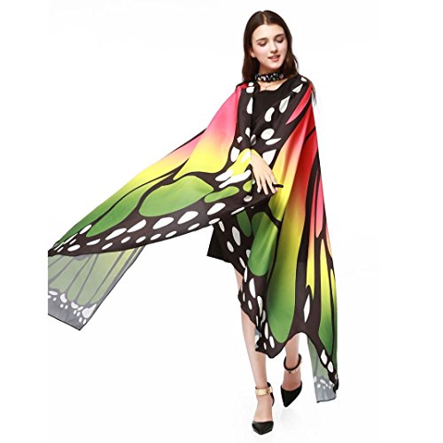 Han Shi Butterfly Costume Scarves, Trendy Christmas Shawl Wraps Tops Fairy Pixie Accessory (Green, L)