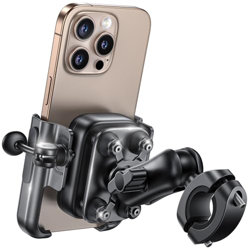 Lamicall Motorcycle Phone Mount Holder - [Aluminum Alloy] [Anti Shake] [Extendable Arm] Bike Phone Holder Handlebar Clamp, Bicycle Cell Phone Mount for iPhone 17 Pro Max 16 15, S24 S25 Ultra, Mom Gift