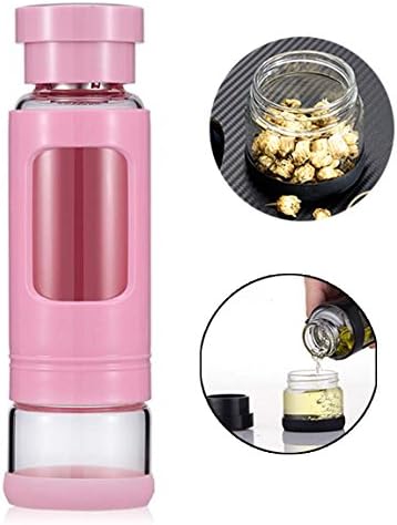 Ancdream Portable Tea Tumbler Water Bottle 400ml with Removable Tea/Fruit Infuser and Tea Storage Compartment Pink