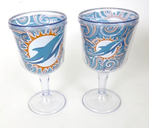 Miami Dolphins, wine goblets set of two. unbreakable double wall Wince cocktail an d drink goggles.