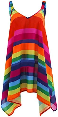 Anxinke Women Plus Size Sleeveless Blouse Long Pleated Rainbow Tank Top (3XL, Red)