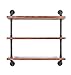 Diwhy Industrial Pipe Shelving Bookshelf Rustic Modern Wood Ladder Storage Shelf 3 Tiers Retro Wall Mount Pipe Design DIY Shelving (Black, L 36
