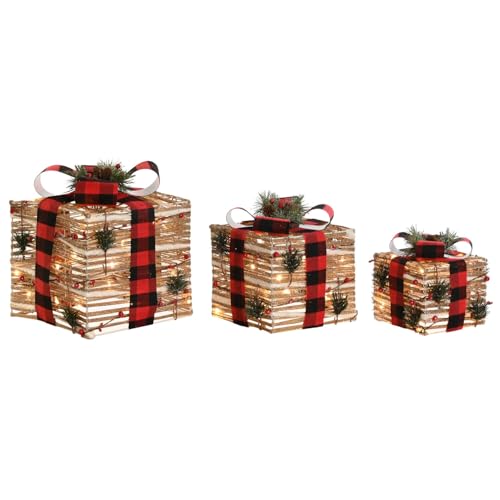 REGALO SET 3 LED RATAN 25X25X25 NATURAL
