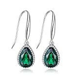 JewelryPalace Pear Gemstones Birthstone 5.4ct Green Nano Russian Simulated Emerald Dangle Earrings For Women Solid 925 Sterling Silver